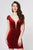 Angela & Alison-82027 Crystal Beaded Deep V-neck Sheath Dress In red
