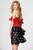Angela & Alison-82028 Pleated Off-Shoulder Polka Dot Fitted Dress In red and Black