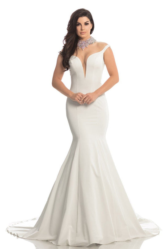 Johnathan Kayne - 8203 Jewel Encrusted Choker Mermaid Gown in White