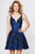 Angela and Alison - 82055 Floral Embroidered V-neck A-line Dress In Blue