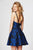 Angela and Alison - 82055 Floral Embroidered V-neck A-line Dress In Blue