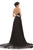 Johnathan Kayne - 8205 Crystal Encrusted Waist Plunging A-Line Gown in Black