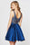 Angela and Alison - 82061 Sequined Plunging Vneck A-line Dress In Blue