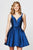 Angela and Alison - 82061 Sequined Plunging Vneck A-line Dress In Blue