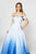 Angela & Alison-82063 Crystal Beaded Pleated Ombre Ballgown In Blue and White