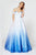 Angela & Alison-82063 Crystal Beaded Pleated Ombre Ballgown In Blue and White