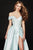 Angela & Alison-82064 Foldover Off-Shoulder Ballgown With Slit In Blue