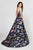 Angela & Alison-82067 Floral Printed Deep V-neck A-line Dress In Blue