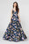Angela & Alison-82067 Floral Printed Deep V-neck A-line Dress In Blue
