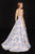 Angela & Alison-82067 Floral Printed Deep V-neck A-line Dress In Purple