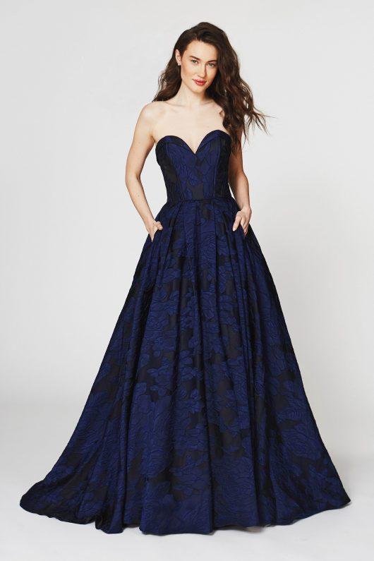 Angela and Alison - 82069 Floral Woven Applique A-Line Evening Gown