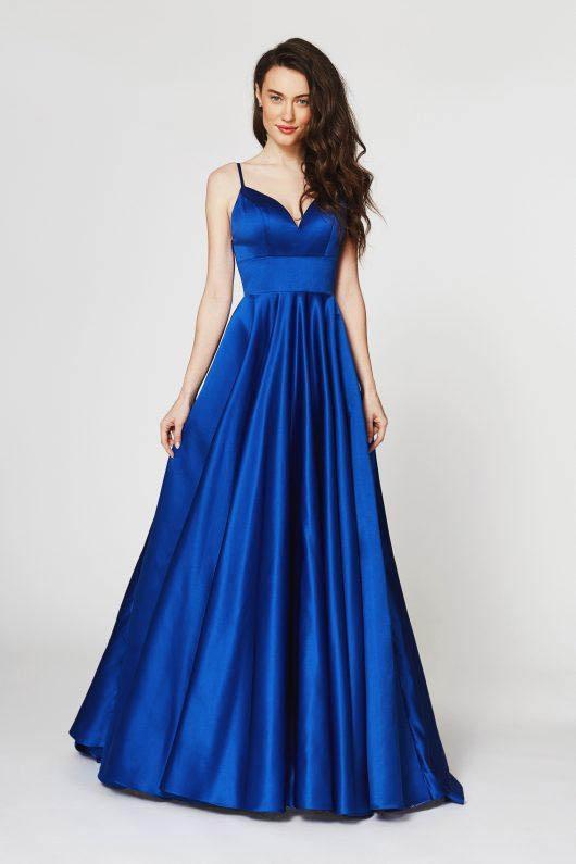 Angela & Alison-82070 Low Open V-Back Sleek A-Line Gown In Blue