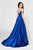 Angela & Alison - Low Open V-Back Sleek A-Line Gown 82070 In Blue