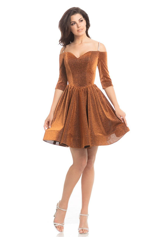 Johnathan Kayne - 8207 Off-Shoulder Sweetheart Neckline Cocktail Dress in Brown