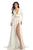 Johnathan Kayne - 8208 Deep V-neck Glitter Knit A-line Gown in White