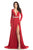 Johnathan Kayne - 8208 Deep V-neck Glitter Knit A-line Gown in Red