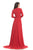 Johnathan Kayne - 8208 Deep V-neck Glitter Knit A-line Gown in Red