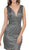 Poly USA - 8212 Metallic Plunging V-Neck Sheath Cocktail Dress in Black/Silver