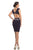 Johnathan Kayne - 8215 Bedazzled Deep V-neck Sheath Cocktail Dress in Blue