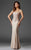 Clarisse - M6416 Intricate Floral Applique Sheath Gown In Neutral and Brown