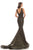 Johnathan Kayne - 8218 Deep V-neck Glitter Lace Mermaid Gown in Black and Gold