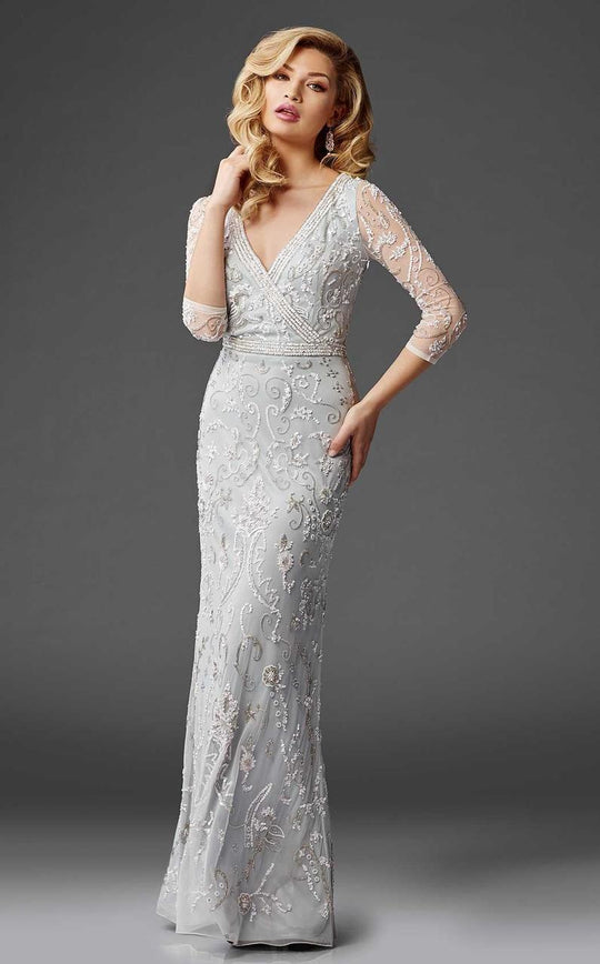 Clarisse - M6428 Surplice Style Sequin Embellished Evening Gown In Silver