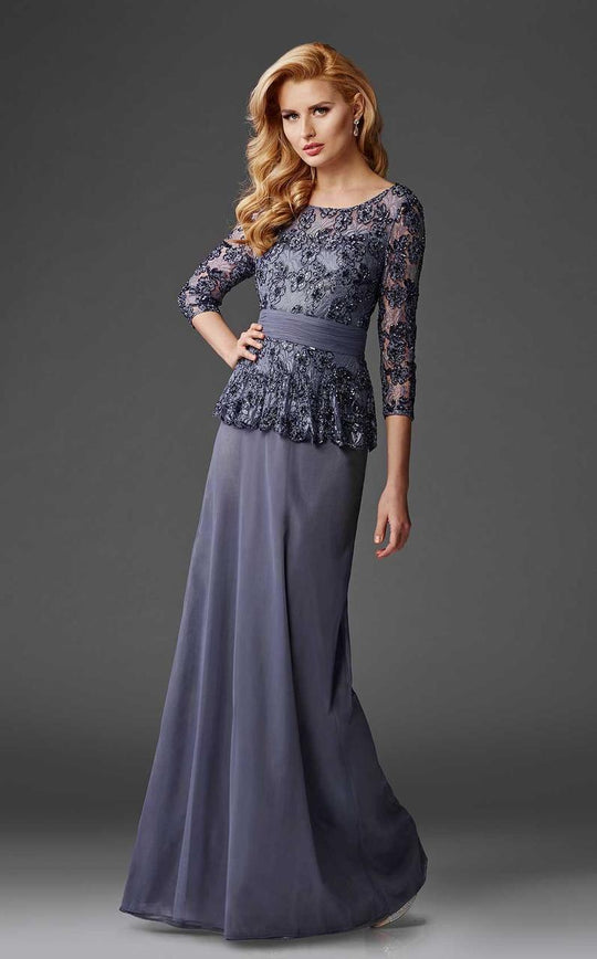 Clarisse - M6432 Quarter Length Sleeve Lace Gown In Gray