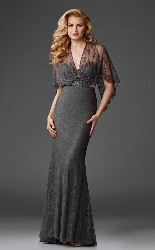 Clarisse - M6435 Flutter Sleeve Lace Shrug Sweetheart Evening Gown In Gray