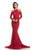 Johnathan Kayne - 8219 Feathered Long Sleeve Lace Mermaid Gown in Red