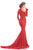 Johnathan Kayne - 8219 Feathered Long Sleeve Lace Mermaid Gown in Red