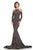 Johnathan Kayne - 8219 Feathered Long Sleeve Lace Mermaid Gown in Silver