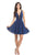 Johnathan Kayne - 8223 Plunging Neckline Metallic Knit Cocktail Dress in Blue