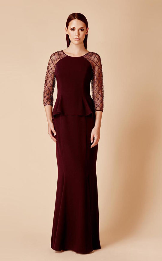 Daymor Couture - 650 Embellished Bateau Sheath Dress in Purple
