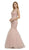 Poly USA - 8226 Cap Sleeve Appliqued Illusion Cutout Mermaid Gown in Pink