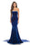 Johnathan Kayne - 8231 Gold Beaded Stretch Velvet Mermaid Dress in Blue