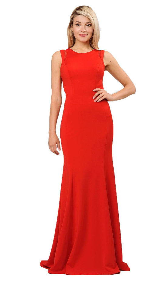 Poly USA - 8232 Sexy Cutout Back Mermaid Jersey Evening Gown In Red