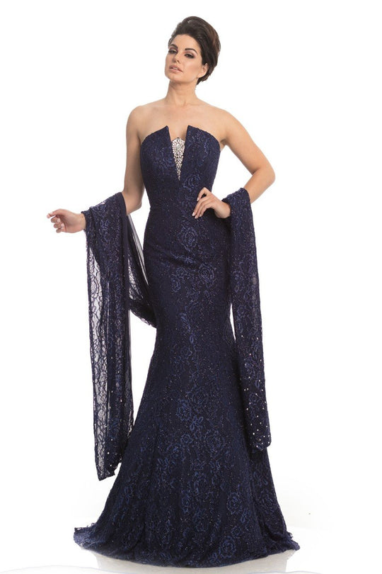 Johnathan Kayne - 8237 Strapless Fitted Beaded Mermaid Gown in Blue