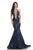 Johnathan Kayne - 8239 Sequined Lace High Halter Mermaid Dress in Blue
