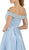 Poly USA - 8242 Bejeweled Off Shoulder Satin A-Line Gown in Blue