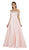 Poly USA - 8242 Bejeweled Off Shoulder Satin A-Line Gown in Blush