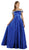 Poly USA - 8242 Bejeweled Off Shoulder Satin A-Line Gown In Royal