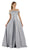 Poly USA - 8242 Bejeweled Off Shoulder Satin A-Line Gown in Silver