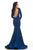 Johnathan Kayne - 8242 Bedazzled Plunging Queen Anne Mermaid Gown in Blue