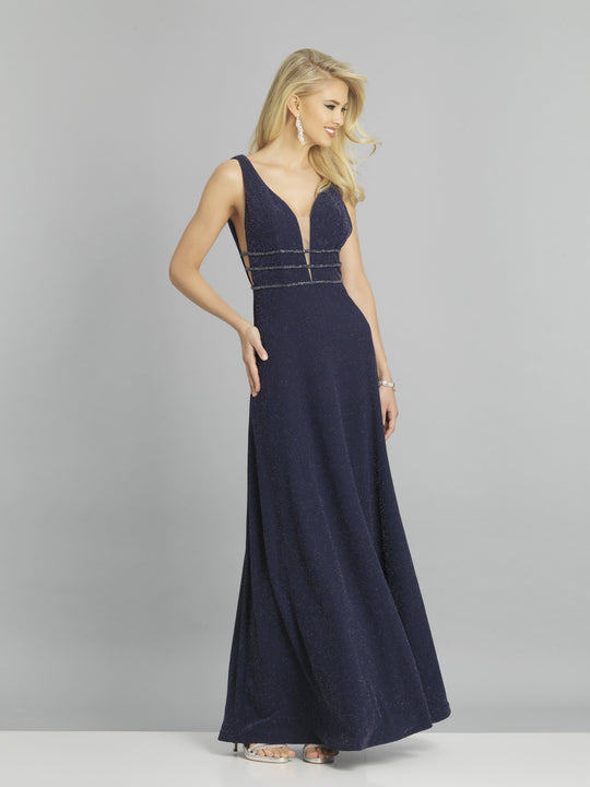 Dave & Johnny - A8247 Plunging Sweetheart Bead-Strapped Glitter Gown In Blue