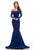 Johnathan Kayne - 8247 Long Sleeve Off-Shoulder Velvet Mermaid Gown in Blue
