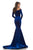 Johnathan Kayne - 8247 Long Sleeve Off-Shoulder Velvet Mermaid Gown in Blue