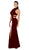 Poly USA - 8248 High Neck Banded Cutout Sheath Gown in Burgundy