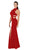 Poly USA - 8248 High Neck Banded Cutout Sheath Gown in Red
