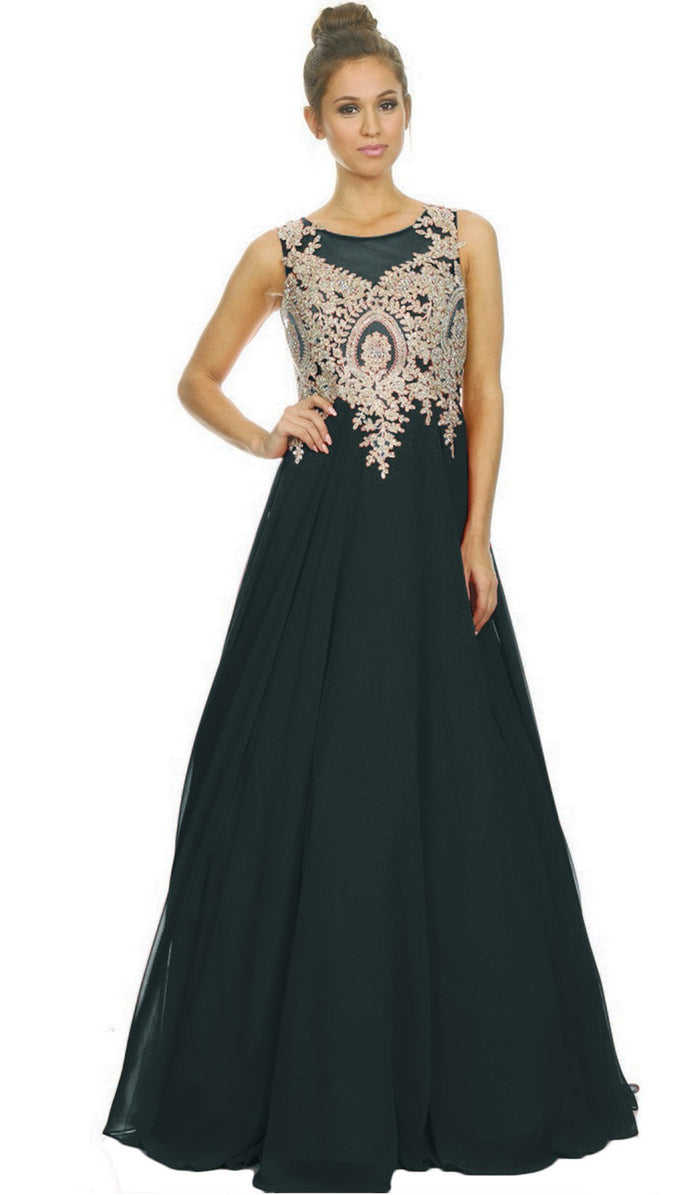 Gilded Applique Chiffon Gown