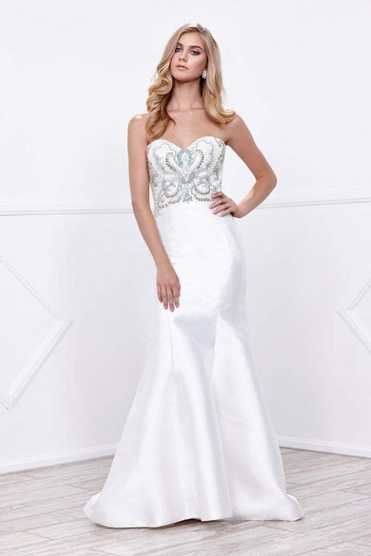 Nox Anabel - Strapless Beaded Sweetheart Long Dress in White